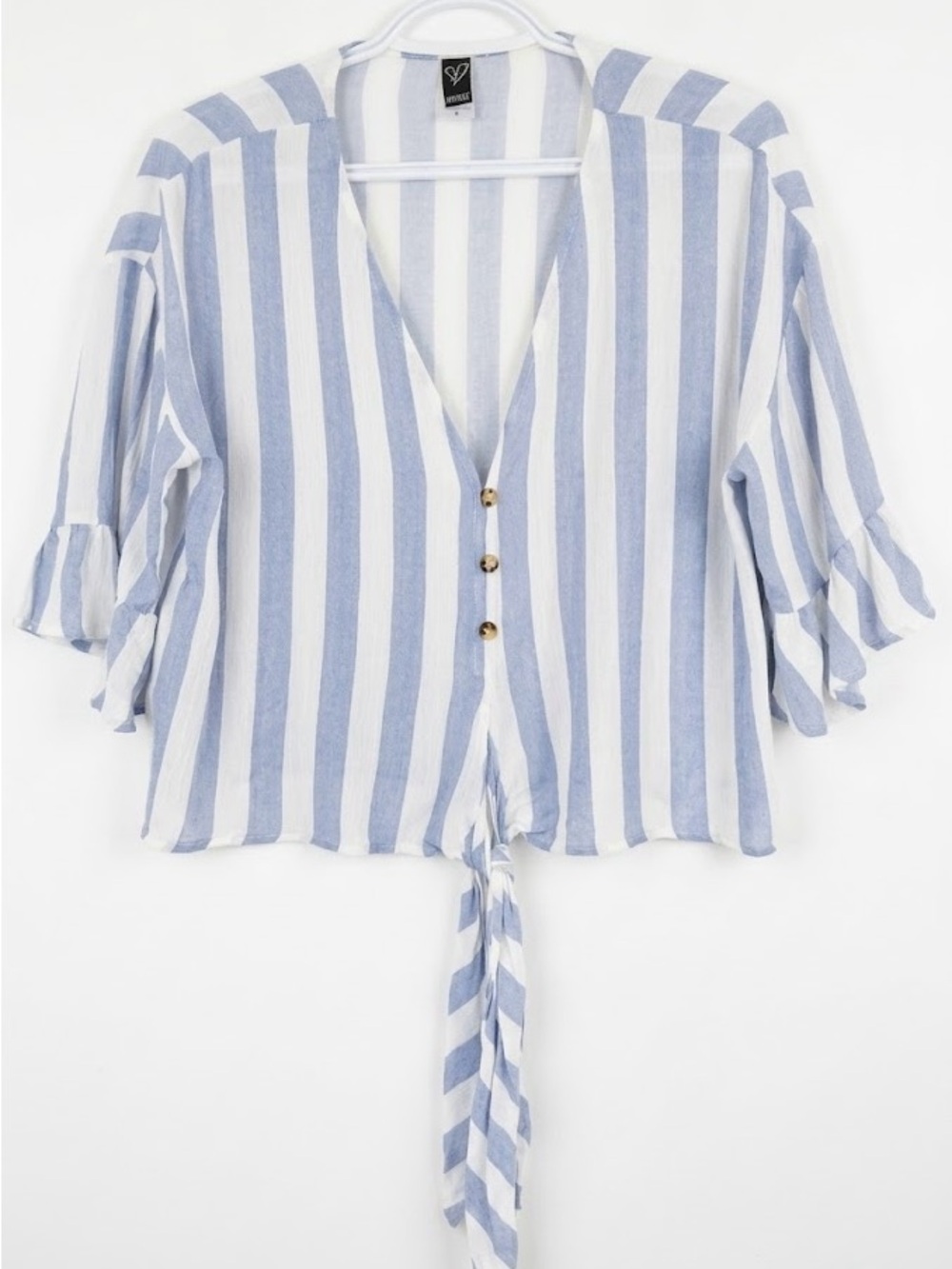 Striped Tie-Front V-Neck Women's Top - Blue & White